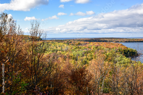 Lake Michigan scenic view from hillside in Autumn