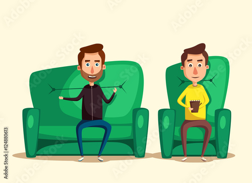 Patient talking to psychologist. Cartoon vector illustration