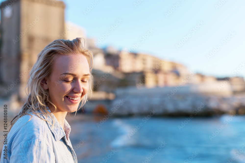 Beautiful female model having fun on the beach Beautiful female model having fun on the beach