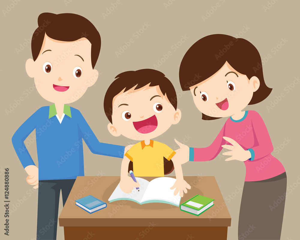 father and mother helping son to homework.family doing homework together at home.portrait of a family drawing at table.Mother and father doing homework with their kids father and mother helping son to homework.family doing homework together at home.portrait of a family drawing at table.Mother and father doing homework with their kids