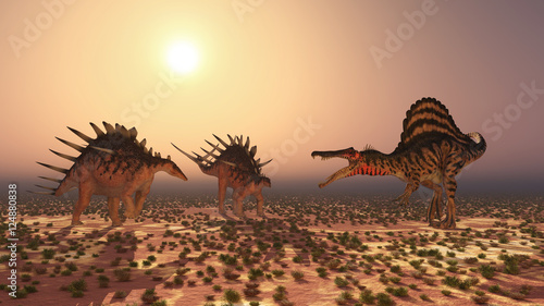Spinosaurus attacks Kentrosaurus © Michael Rosskothen