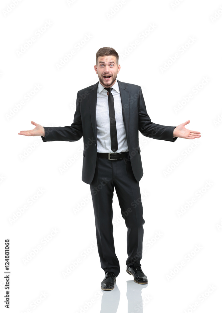 Surprised emotional businessman posing on a white background Surprised emotional businessman posing on a white background