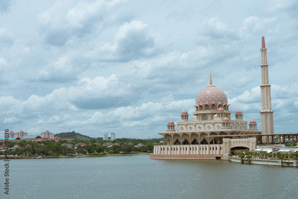 pink mosques putrajayas roof dome and river in kuala lumpur city tour day time outdoor / pink mosques