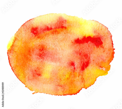 Abstract watercolor bright Orange, pink, red and yellow hand drawn texture, isolated on white background, vector