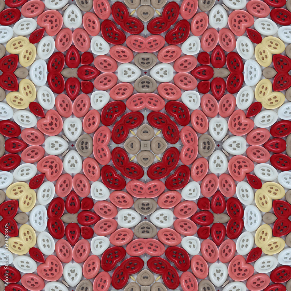 Fototapeta premium Collection of buttons of different colors and sizes, kaleidoscop