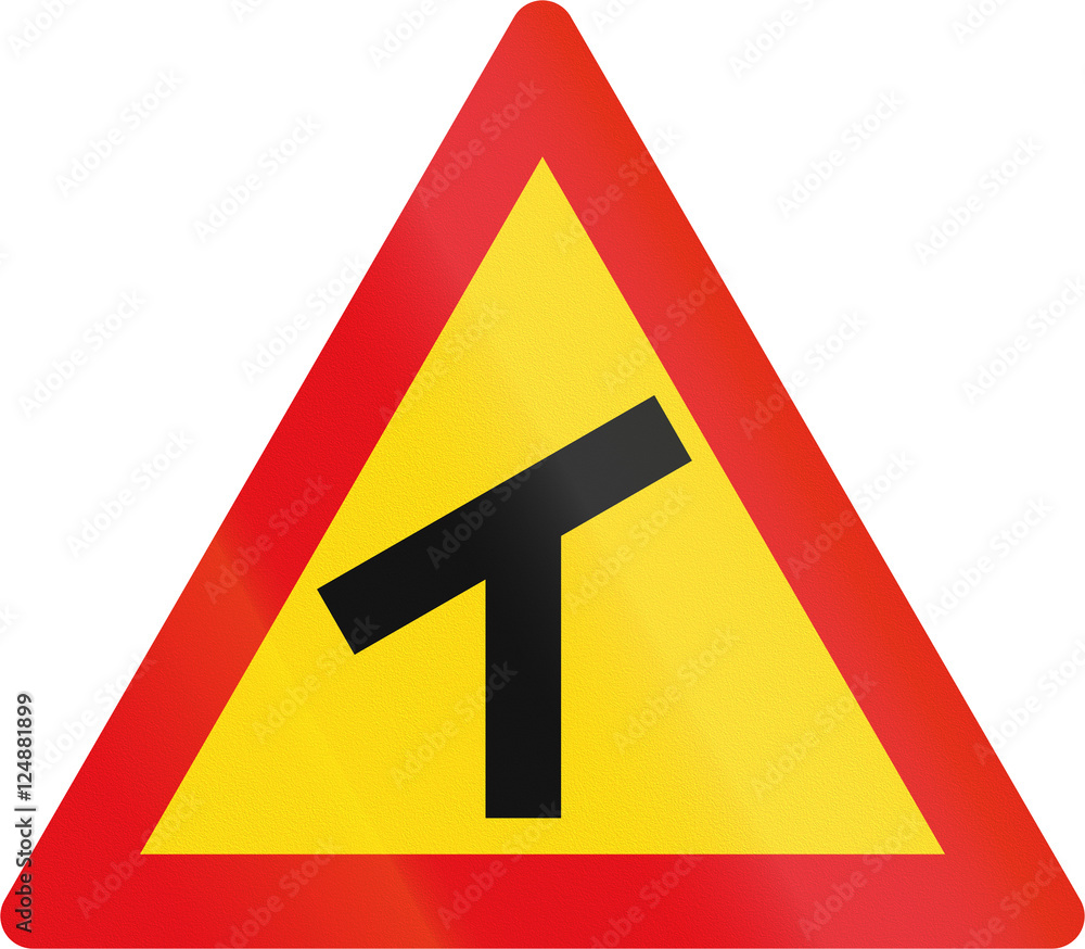 Temporary road sign used in the African country of Botswana - Skewed T-junction Temporary road sign used in the African country of Botswana - Skewed T-junction