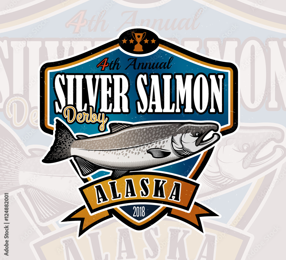 Fototapeta premium Fishing Vector Logo. Salmon Fish icon.