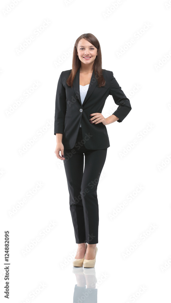 Portrait of young happy smiling businesswoman in suit isolated a Portrait of young happy smiling businesswoman in suit isolated a