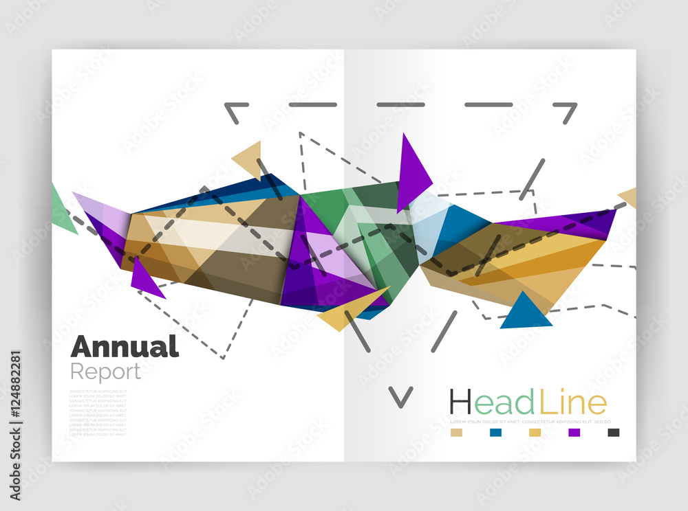 Fototapeta premium Triangles and lines, annual report flyer brochure template