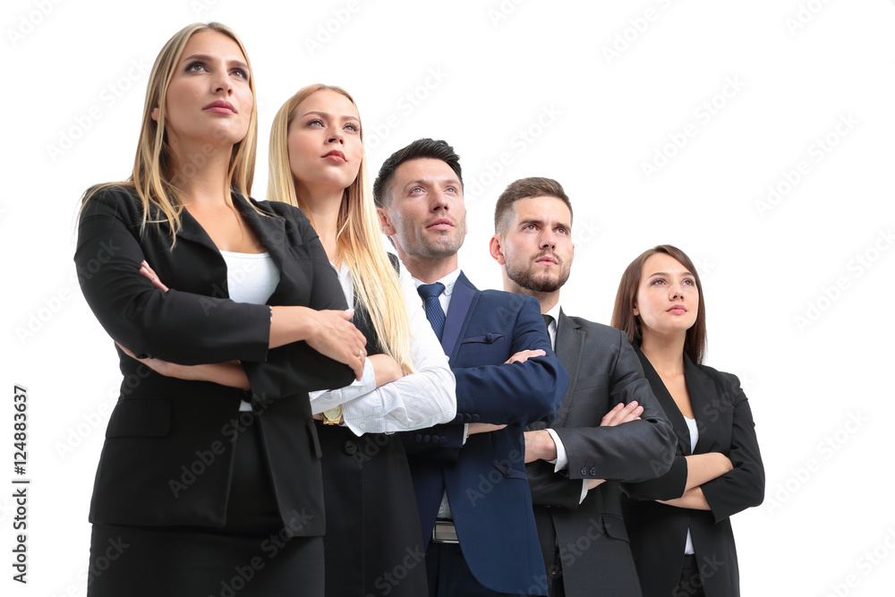 Team of successful and confident people posing on a white backgr Team of successful and confident people posing on a white backgr