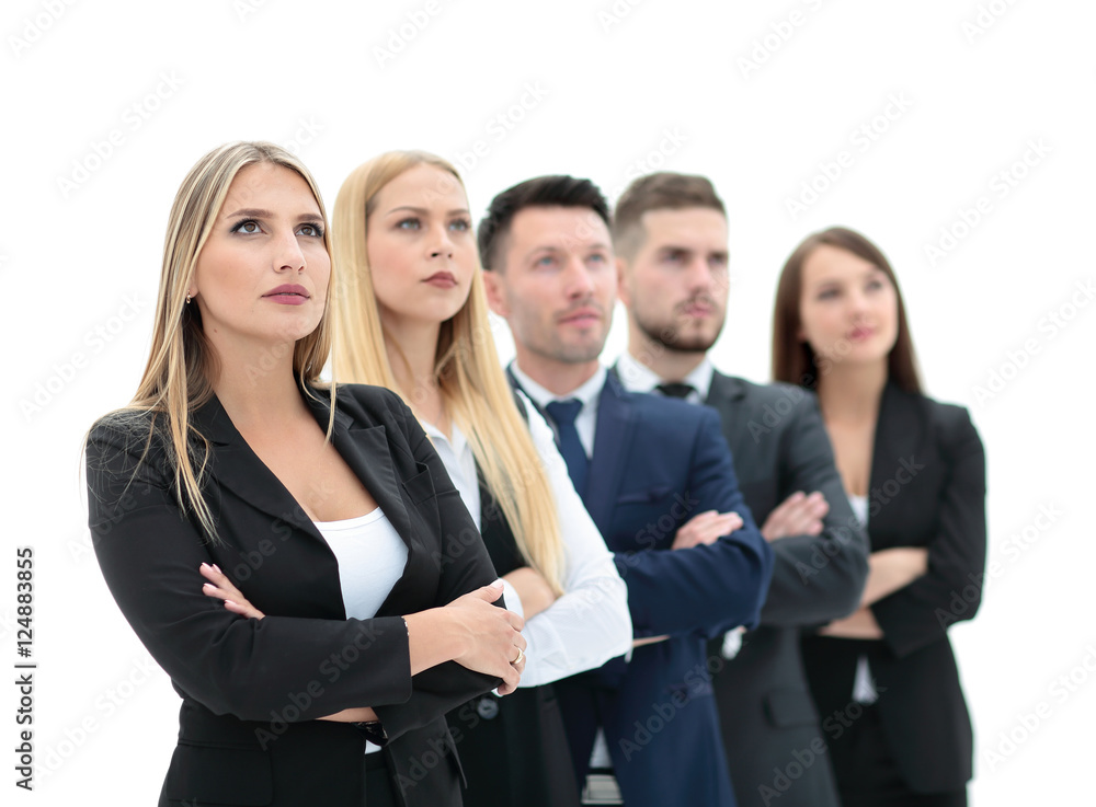 Team of successful and confident people posing on a white backgr Team of successful and confident people posing on a white backgr