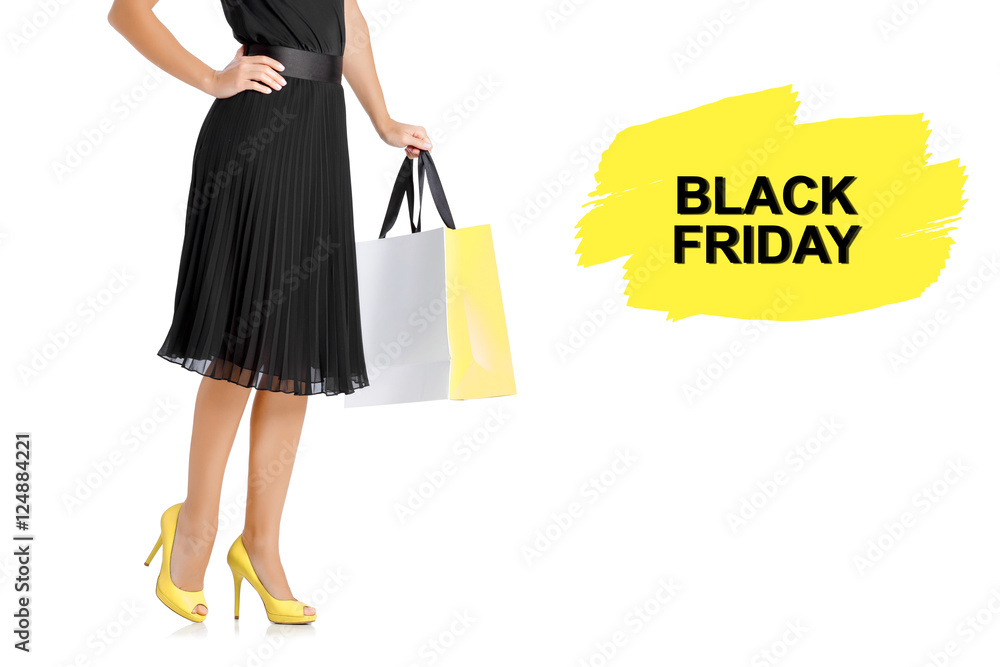 people, sale, black friday concept - woman with shopping bags people, sale, black friday concept - woman with shopping bags