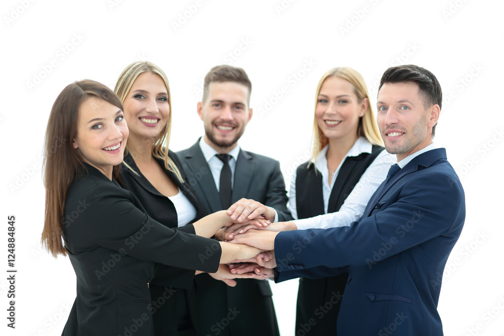 Team of successful and confident people posing on a white backgr Team of successful and confident people posing on a white backgr