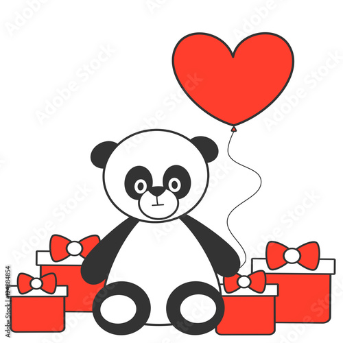 Fototapeta Naklejka Na Ścianę i Meble -  cute cartoon lovely panda with heart balloon and gift box vector illustration

