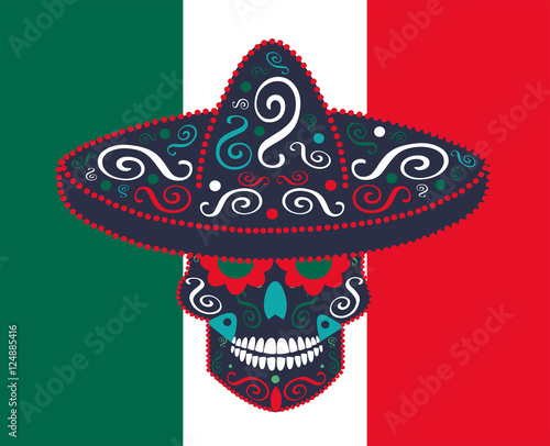 Day of the dead skull, Mexican flag