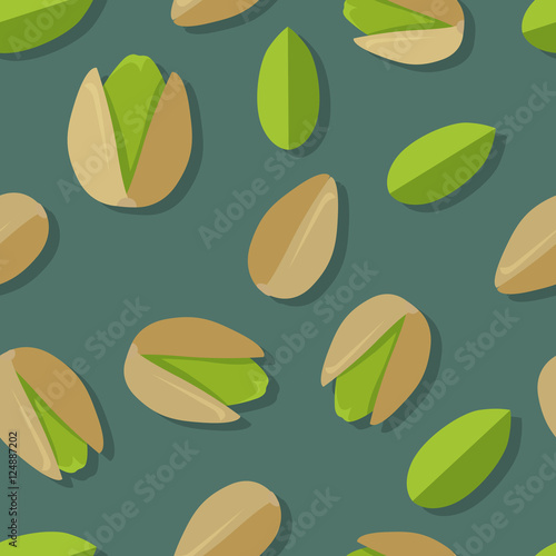 Pistachios Seamless Pattern Vector in Flat Design.