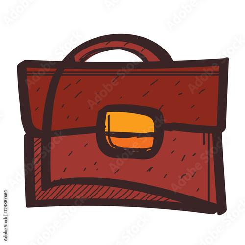 Business briefcase colored button with a black outline on a white background in a hand drawn style.