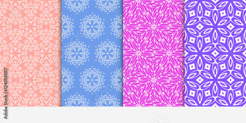 seamless floral geometric patterns set. Flower style. Vector illustration. Texture for holiday cards, Valentines day, wedding