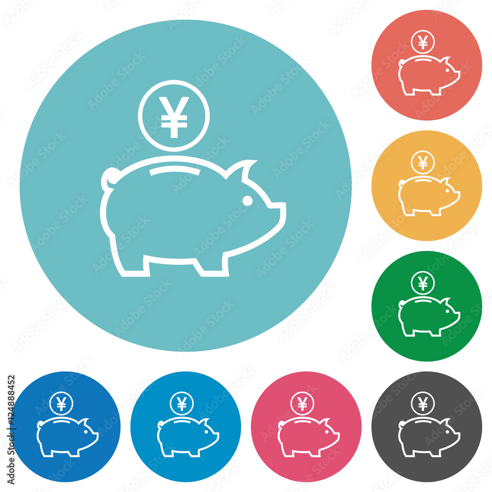Yen piggy bank flat round icons Yen piggy bank flat round icons