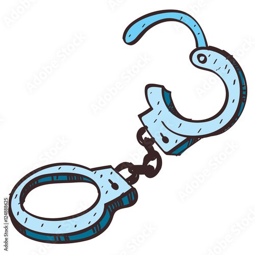 Handcuffs colored illustration in hand drawing style.