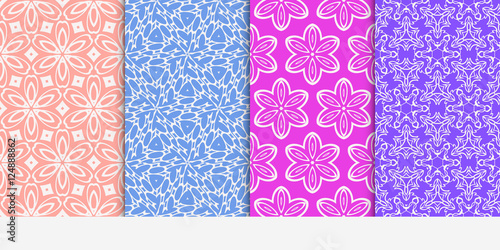 seamless floral geometric patterns set. Flower style. Vector illustration. Texture for holiday cards, Valentines day, wedding