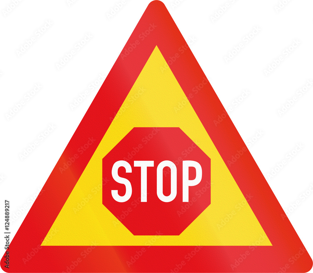 Temporary road sign used in the African country of Botswana - Stop sign ahead Temporary road sign used in the African country of Botswana - Stop sign ahead