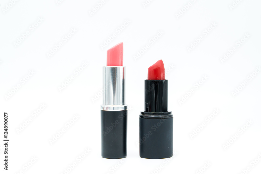 Red and pink lipstick isolated on white background Red and pink lipstick isolated on white background