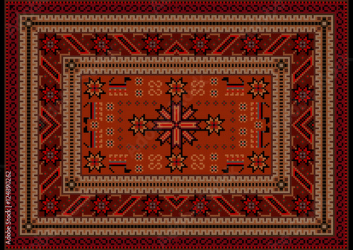 Vivid luxury ethnic carpet with oriental vintage ornament in red shades
