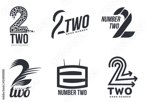 Set of black and white number three logo templates, vector illustrations isolated on white background. Black and white graphic number three logo templates - technical, abstract, dynamic
