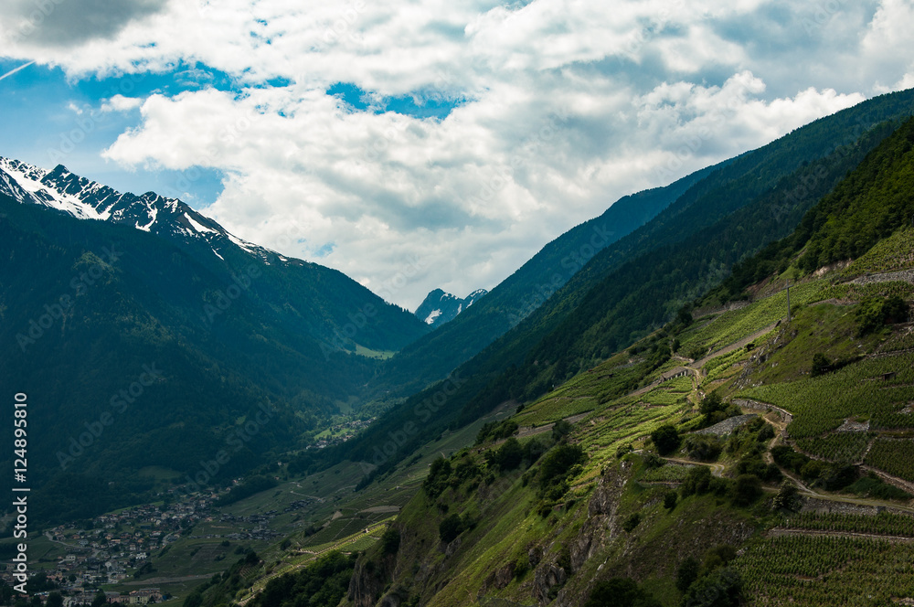 The Swiss Alps over the valley town of Martigny, Switzerland
