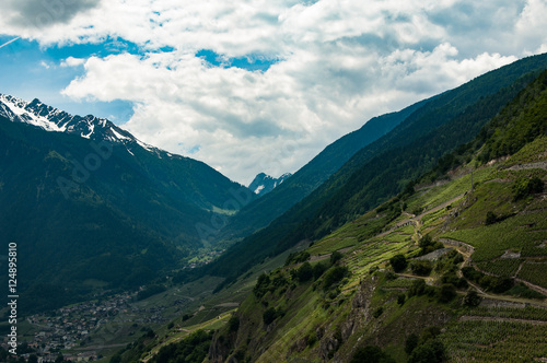 The Swiss Alps over the valley town of Martigny, Switzerland