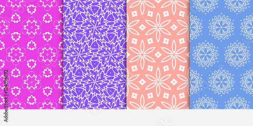 seamless floral geometric patterns set. Flower style. Vector illustration. Texture for holiday cards, Valentines day, wedding