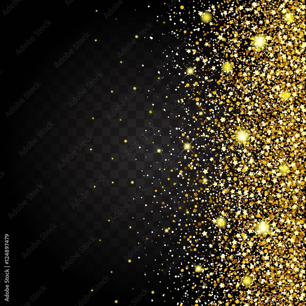 Effect of flying from the side of the gold luster luxury design rich background. Dark background. Stardust spark the explosion on a transparent background. Luxury golden texture