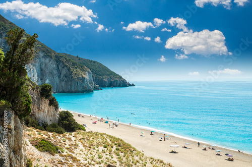 Milos beach on Lefkada island, Greece. Milos beach near the Agios Nikitas village on Lefkada, Greece