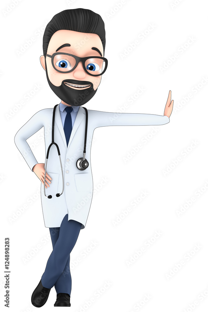 Doctor a cheerful on white background. 3d render illustration fo