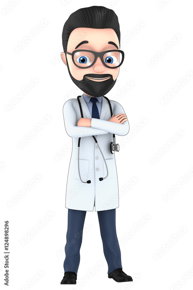 Doctor a cheerful on white background. 3d render illustration f Doctor a cheerful on white background. 3d render illustration f