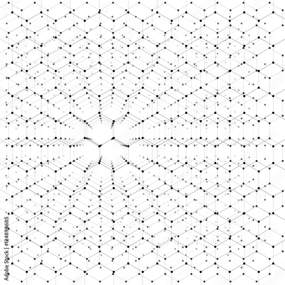 Black and white molecular hexagonal grid vector chemistry abstract background Black and white molecular hexagonal grid vector chemistry abstract background