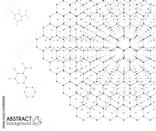 Black and white molecular hexagonal grid vector chemistry abstract background