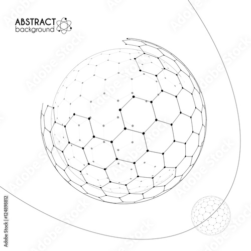 Cosmic science concept with hexagonal grid vector spheres
