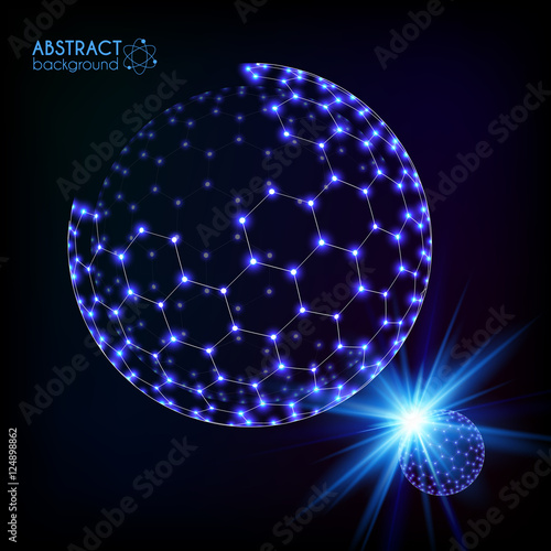 Blue shining cosmic hexagonal grid shining sphere