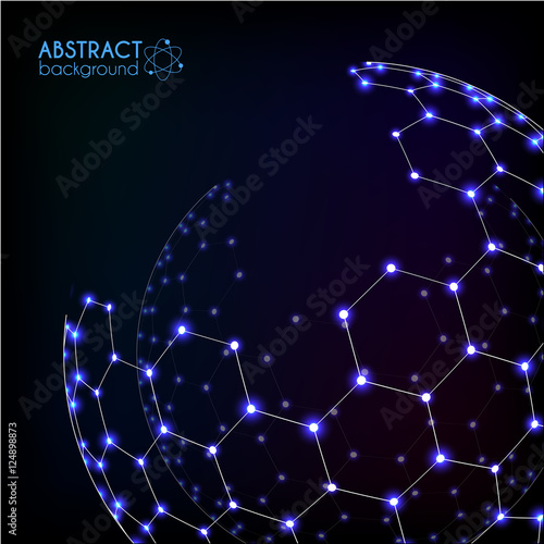 Blue shining cosmic hexagonal grid vector shining sphere