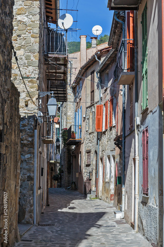 Narrow cobbled streets in the old village , France photo