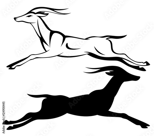 Foto running gazelle black and white vector design and silhouette