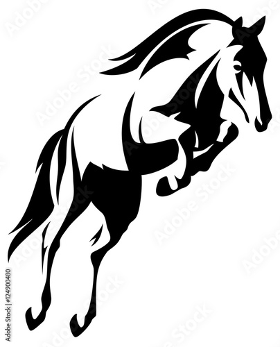 Tablou canvas horse jump black and white vector outline