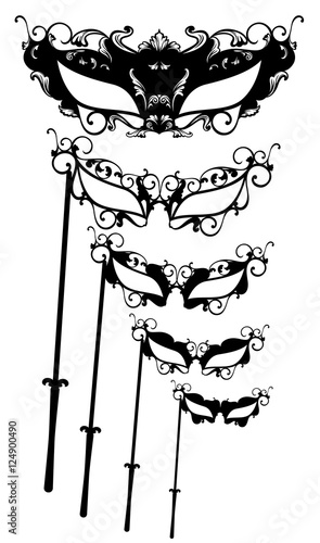 carnival masks decor set - black and white vector design collection