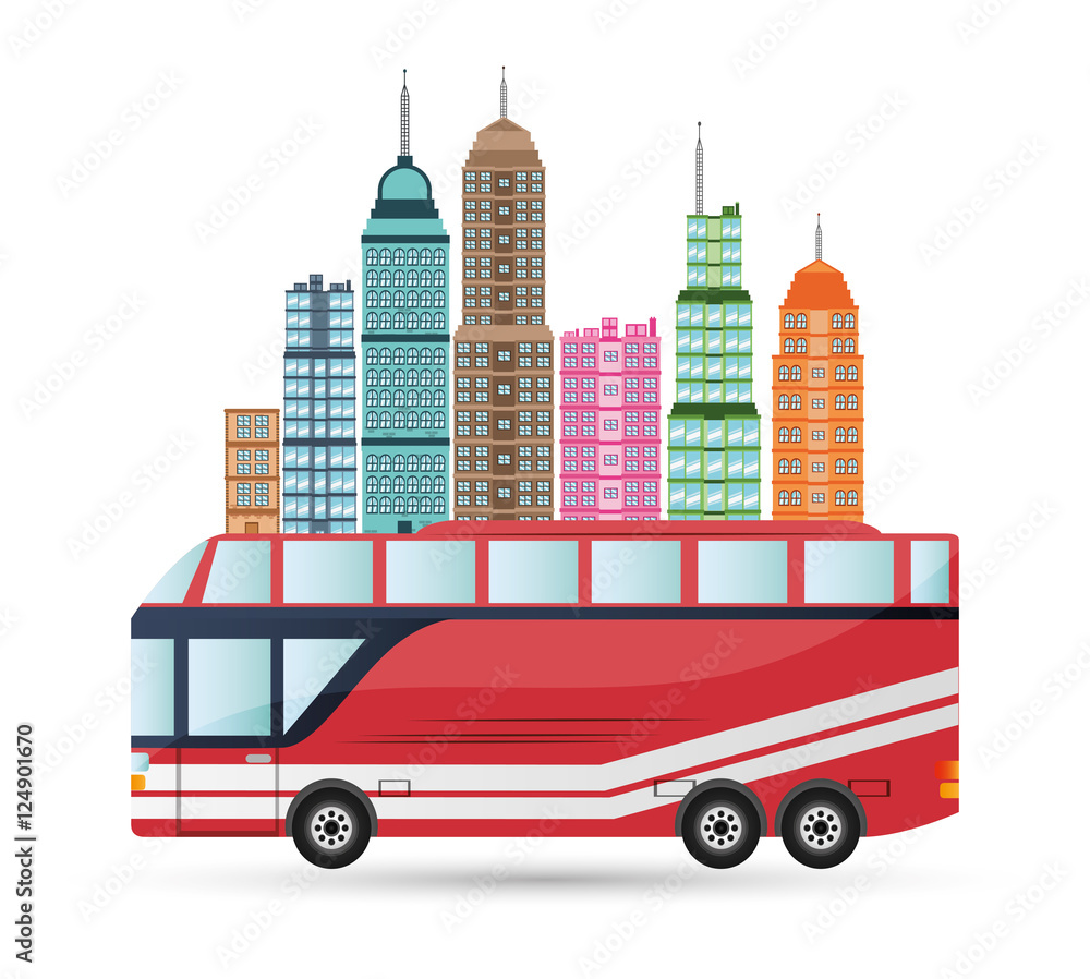 bus vehicle and city icon. transportation travel and trip theme. Colorful design. Vector illustration