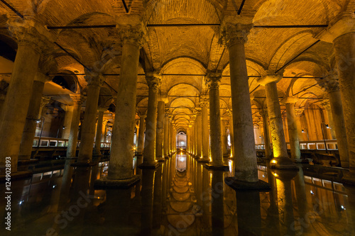 The Basilica Cistern - underground water reservoir build by Emperor Justinianus in 6th century, Istanbul, Turkey photo
