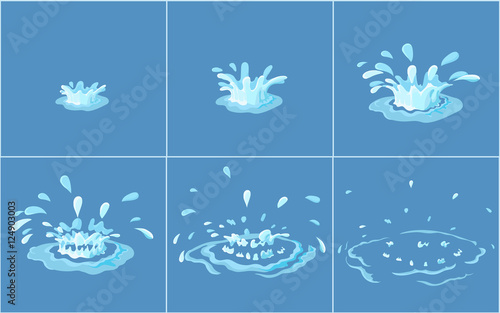 Water splashes vector frame set for game animation.