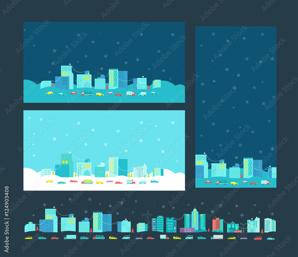 Format card for congratulation with Christmas letter. Winter city