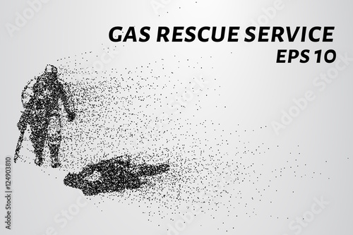 The rescuer of the particles. Squad in protective gear consists of circles and points. Vector illustration